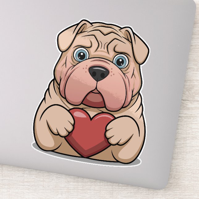 Adorable Shar Pei Puppy with Heart - Cute Cartoon (Detail)