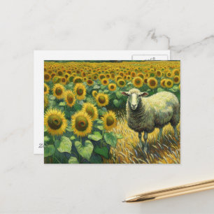 Adorable Sheep in a Sunflower Field Postcard