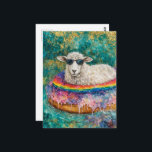Adorable Sheep on a Float Trip Postcard<br><div class="desc">A cool sheep enjoys a summer float trip in a inflatable glazed donut floatie fantasy AI generated art</div>