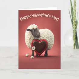 Adorable Sheep with Candy Heart Valentine's Day  Holiday Card
