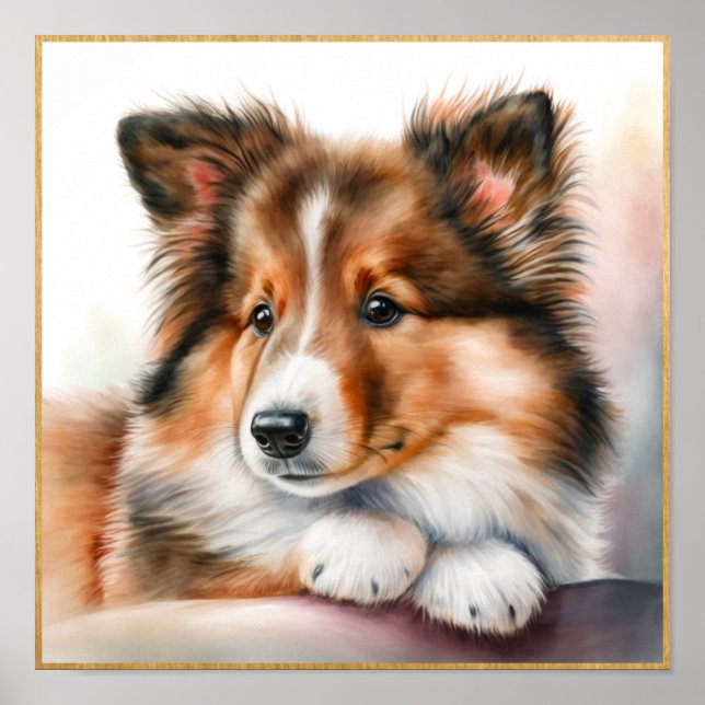 Adorable Sheepdog Puppy Artwork Poster (Front)