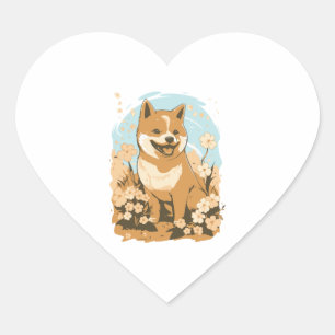 Adorable Shiba Inu T-shirt Art Print with Graphic Heart Sticker
