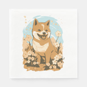 Adorable Shiba Inu T-shirt Art Print with Graphic Napkin
