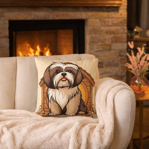 Adorable Shih Tzu Dog House Cartoon Cushion
