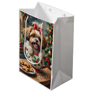 Adorable Shih Tzu Dog in Christmas Mug Cosy Art Medium Gift Bag