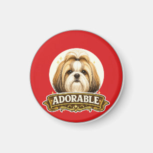 Adorable Shih Tzu Dog Vintage Badge Magnet