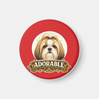 Adorable Shih Tzu Dog Vintage Badge Magnet