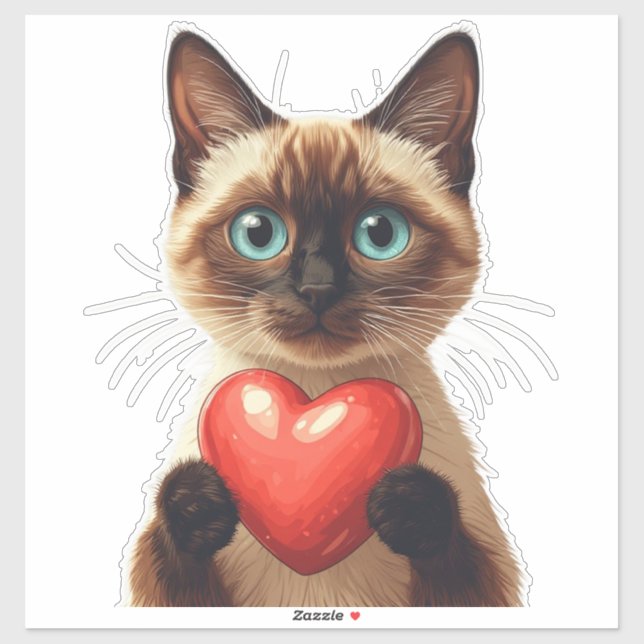 Adorable Siamese Cat Holding Red Heart Charm ❤️ (Sheet)
