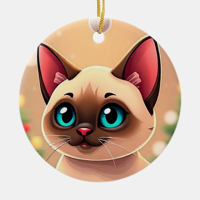 Adorable Siamese Cat with Christmas Decorations (Front)