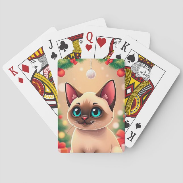 Adorable Siamese Cat with Christmas Decorations Playing Cards (Back)