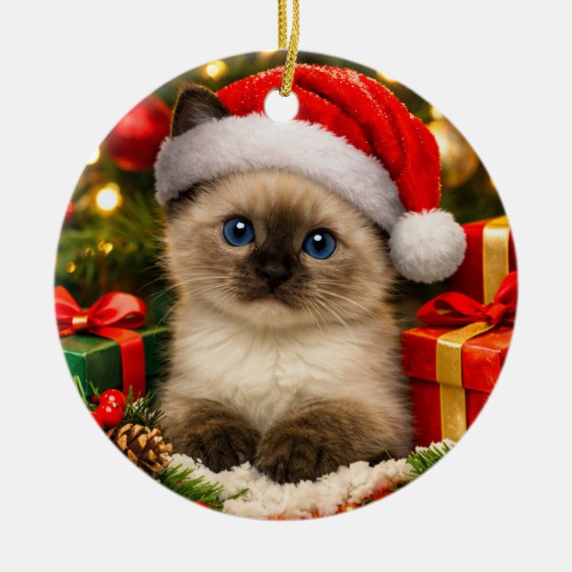 Adorable Siamese Kitten Christmas Ornament (Front)