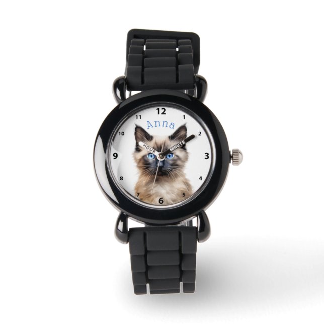 Adorable Siamese Kitten Personalised Watch (Front)