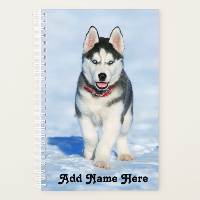 Adorable Siberian Husky Puppy in the snow Planner (Front)