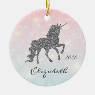 Adorable Silver Glitter Unicorn Bokeh Ceramic Tree Decoration