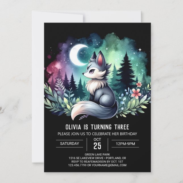 Adorable Simple Wolf Birthday Invitation (Front)
