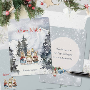 Adorable Singing Rabbits Warm Wishes Winter  Holiday Card
