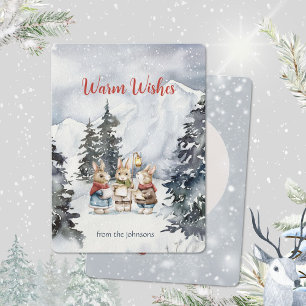 Adorable Singing Rabbits Warm Wishes Winter  Holiday Card