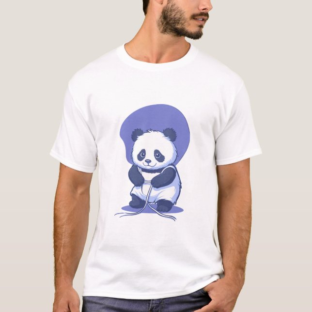 Adorable Sitting Panda Illustration T-Shirt (Front)