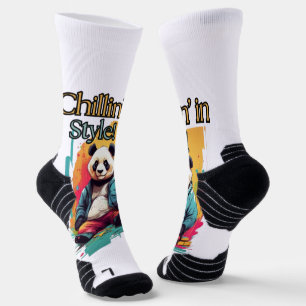Adorable Sitting Panda Vibrant Art Print Socks