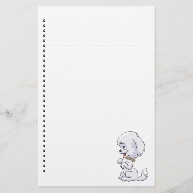 Adorable Sitting Up Puppy Lined Stationery (Front)