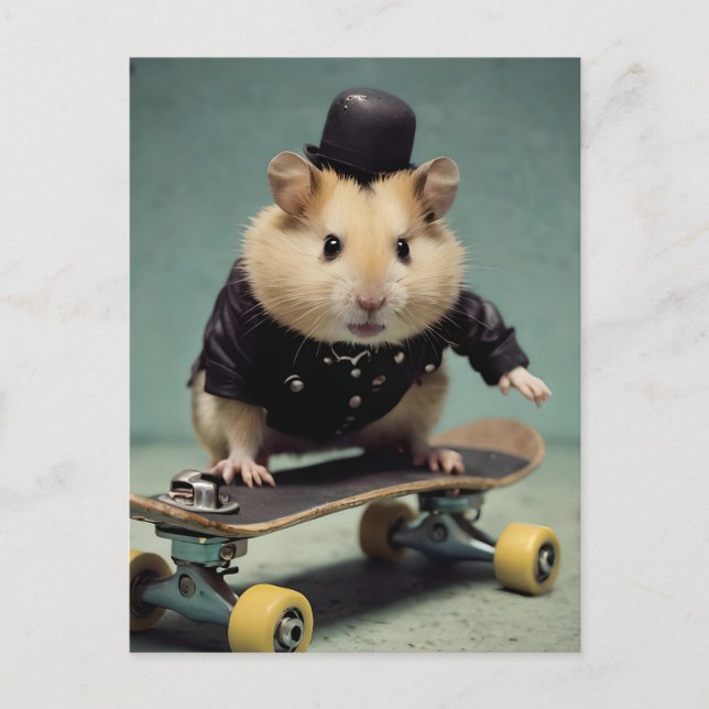 Adorable Skateboarding Hamster Postcard (Front)