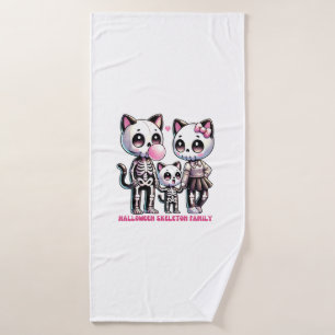 Adorable Skeleton Cat Family with Bubble gum Fun H Bath Towel