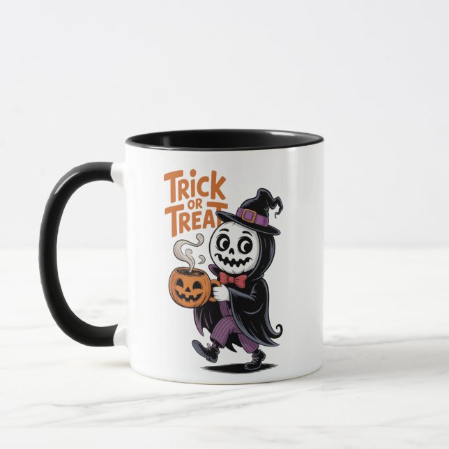Adorable Skeleton Witch with Coffee Cute Halloween Mug (Left)