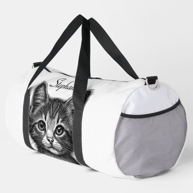 Adorable Sketch of Young Cat Add Name Duffle Bag (Right Corner)