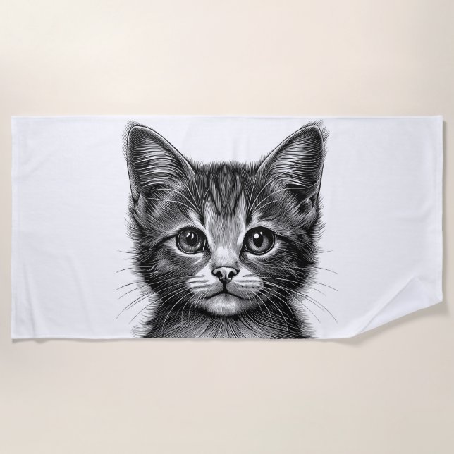 Adorable Sketch of Young Cat   Beach Towel (Front)