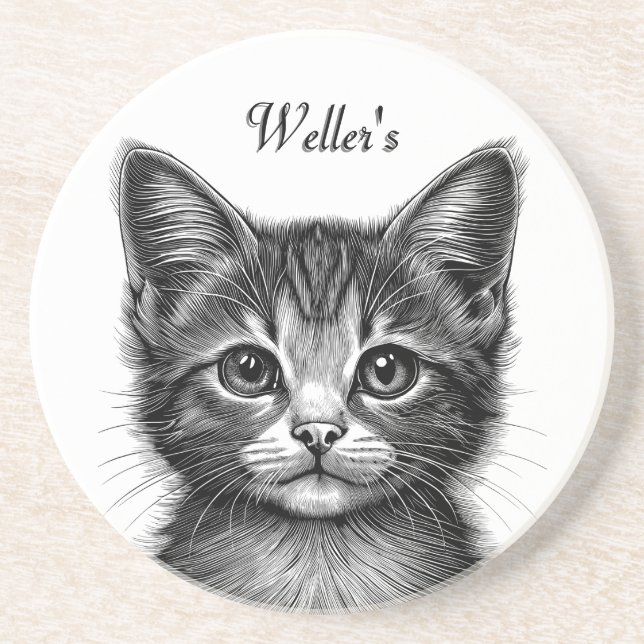 Adorable Sketch of Young Cat   Coaster (Front)