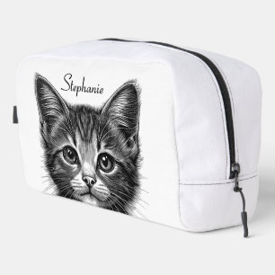 Adorable Sketch of Young Cat Custom Name Dopp Kit