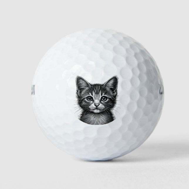 Adorable Sketch of Young Cat   Golf Balls (Front)