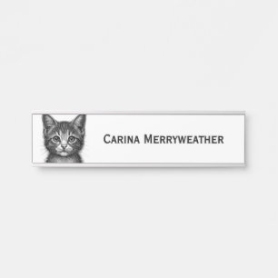 Adorable Sketch of Young Cat Name Plate