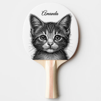 Adorable Sketch of Young Cat Personal Ping Pong Paddle
