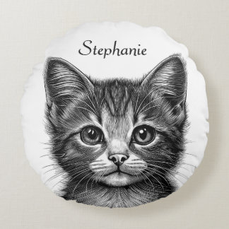 Adorable Sketch of Young Cat Personal Round Cushion