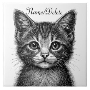Adorable Sketch of Young Cat  Personal Tile