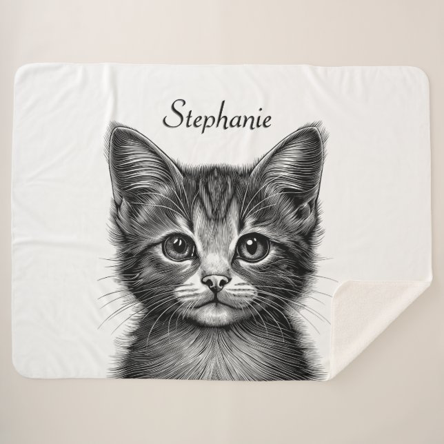 Adorable Sketch of Young Cat   Sherpa Blanket (Front (Horizontal))