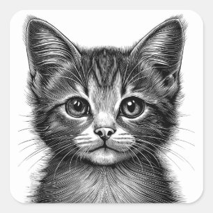 Adorable Sketch of Young Cat   Square Sticker