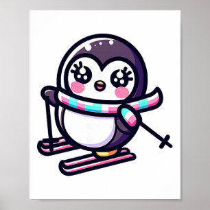 Adorable Ski Penguin Striped Scarf Winter Snow Poster