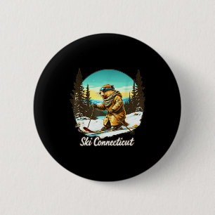Adorable skiing beaver illustration connect with 6 cm round badge