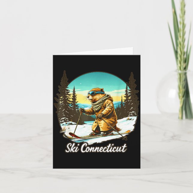 Adorable skiing beaver illustration connect with card (Front)