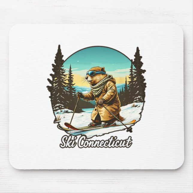 Adorable Skiing Beaver Illustration Connect With N Mouse Pad (Front)