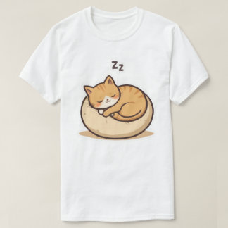 Adorable Sleeping Cat – Cute Cartoon Kitty on Cosy T-Shirt