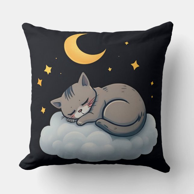 Adorable Sleeping Cat on a Cloud Cushion (Front)