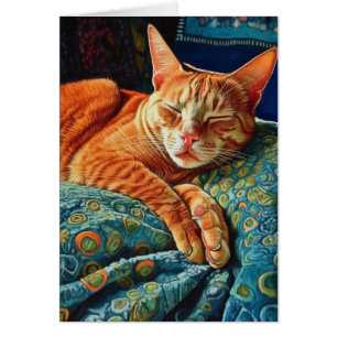Adorable Sleeping Ginger Cat Blank Inside Card
