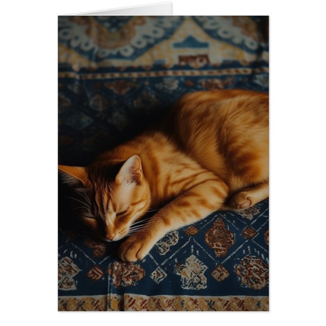 Adorable Sleeping Ginger Cat Blank Inside Card (Front)