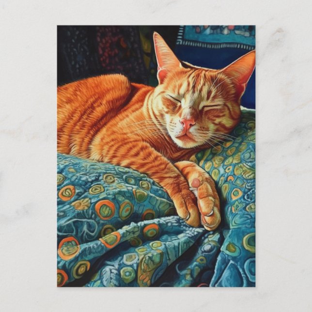 Adorable Sleeping Ginger Cat  Postcard (Front)