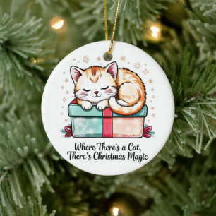 Adorable Sleeping Kitten Christmas Holiday Keepsak Ceramic Tree Decoration