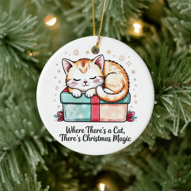 Adorable Sleeping Kitten Christmas Holiday Keepsak Ceramic Tree Decoration (Tree)