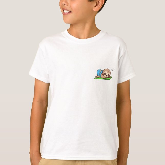 Adorable Sleeping Yoga Sloth in Child's Pose on Gr T-Shirt (Front)